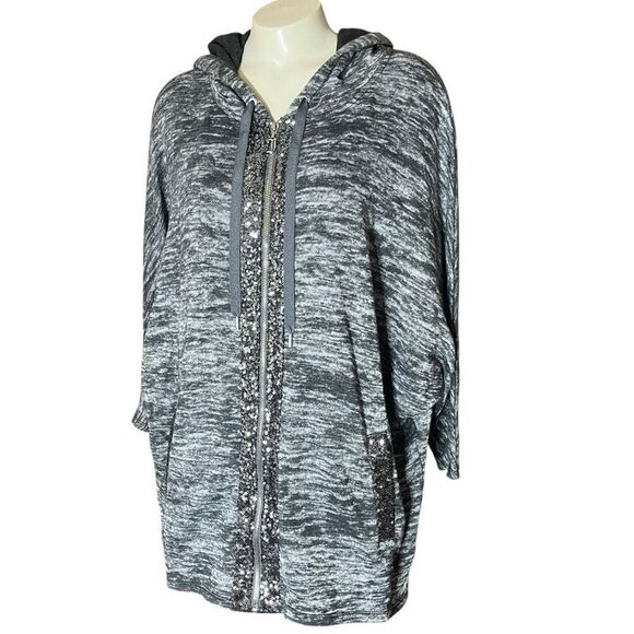 Juicy Couture Y2K Vintage Gray Sequins J Pull Tab Oversized Sweatshirt L - Picture 2 of 13